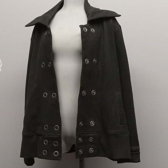 HBC Hudson Bay Olympic black long sleeve double snap fleece bomber jacket sz XL - Picture 2 of 5